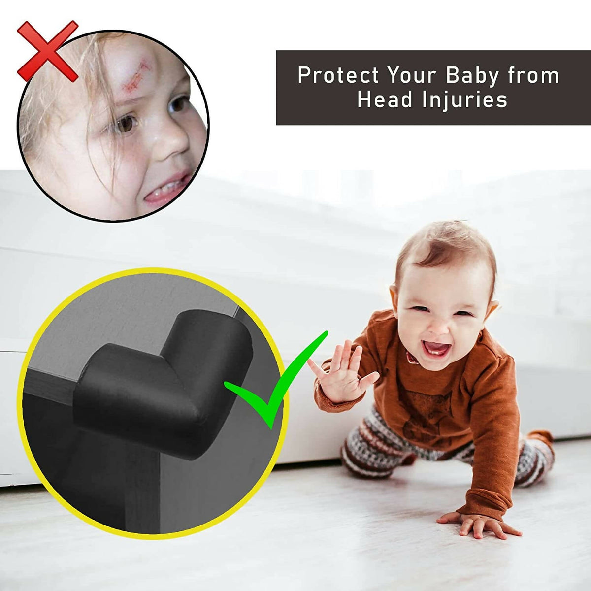 Safe-O-Kid Corner Guards Cushions L Shaped, Small, Black For Kids Protection | Grocsy