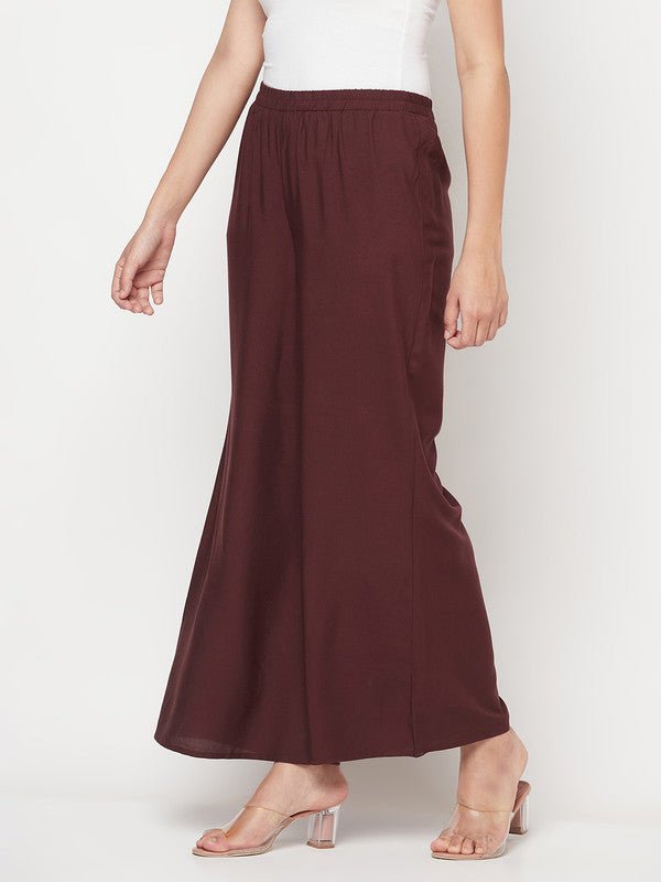 Aniyah Rayon Flared Slip-On Coffee Color Palazzo | Grocsy