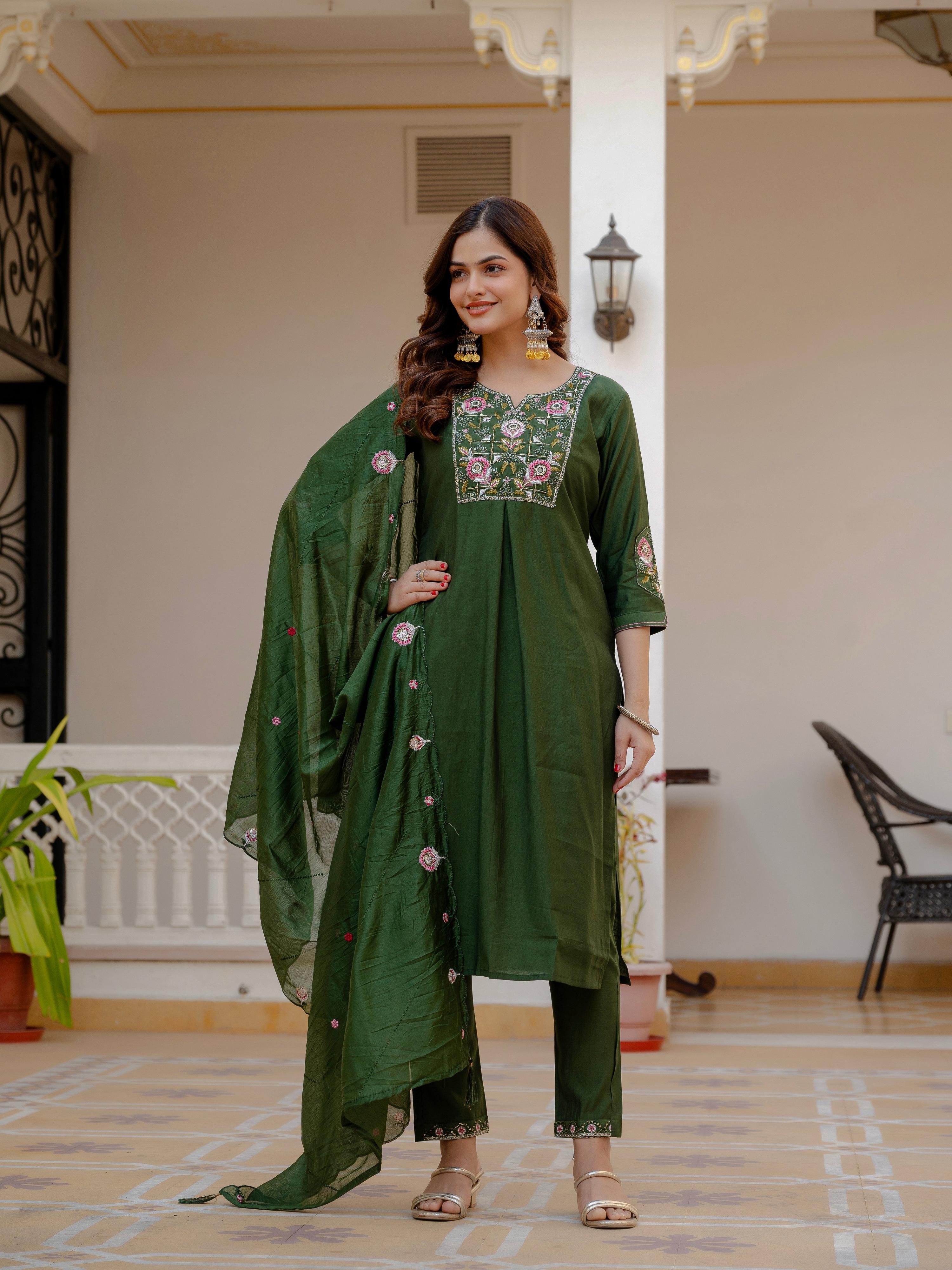 Pramukh Fab Green Color Viscose Mango Silk Kurta Set | Grocsy