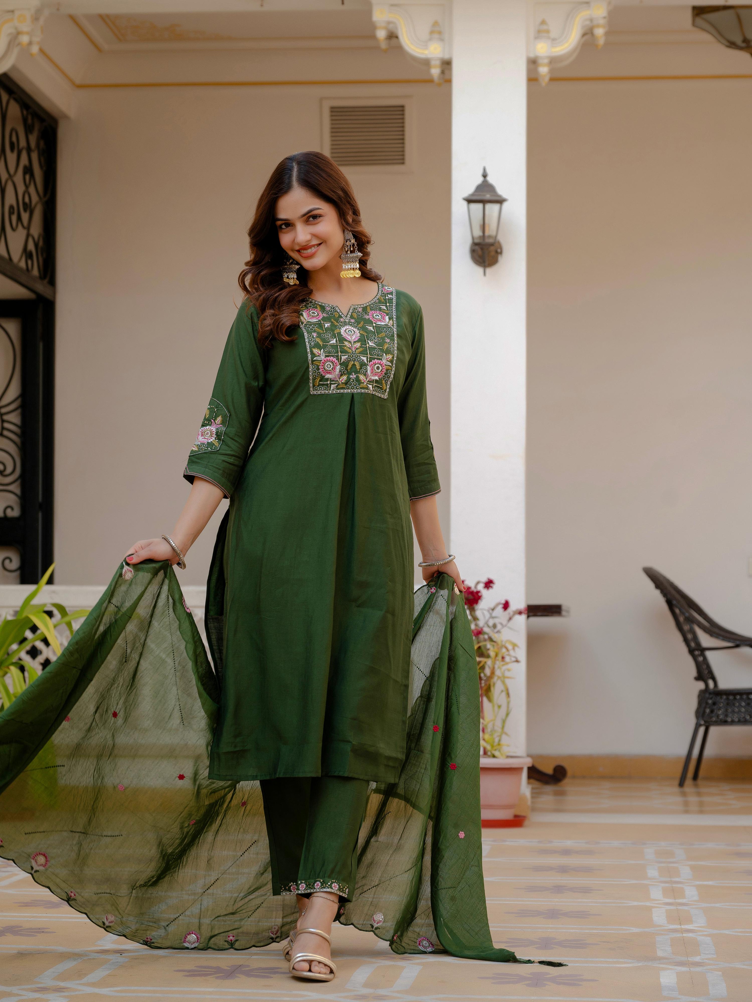 Pramukh Fab Green Color Viscose Mango Silk Kurta Set | Grocsy
