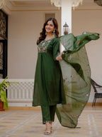 Pramukh Fab Green Color Viscose Mango Silk Kurta Set | Grocsy