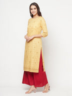 Aniyah Rayon Digital Screen Printed Golden Beige Straight Kurta | Grocsy