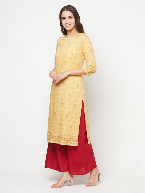 Aniyah Rayon Digital Screen Printed Golden Beige Straight Kurta | Grocsy