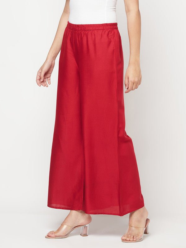 Aniyah Maroon Color Rayon Flared Slip-On Palazzo | Grocsy