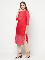 Aniyah Cotton Block Print Red Straight Kurta | Grocsy