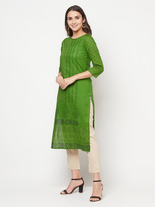 Aniyah Green Cotton Block print straight kurta | Grocsy