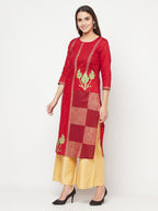 Aniyah Cotton Foil Print Maroon Straight Kurta | Grocsy