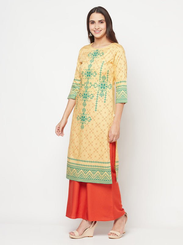 Aniyah Rayon Digital Screen Print Golden Beige Straight Kurta | Grocsy