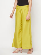 Aniyah Rayon Flared Slip-On Parrot Green Palazzo | Grocsy