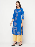Aniyah Cotton Foil Print Royal Blue Straight Kurta | Grocsy