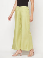 Aniyah Rayon Flared Slip-On Pista Color Palazzo | Grocsy