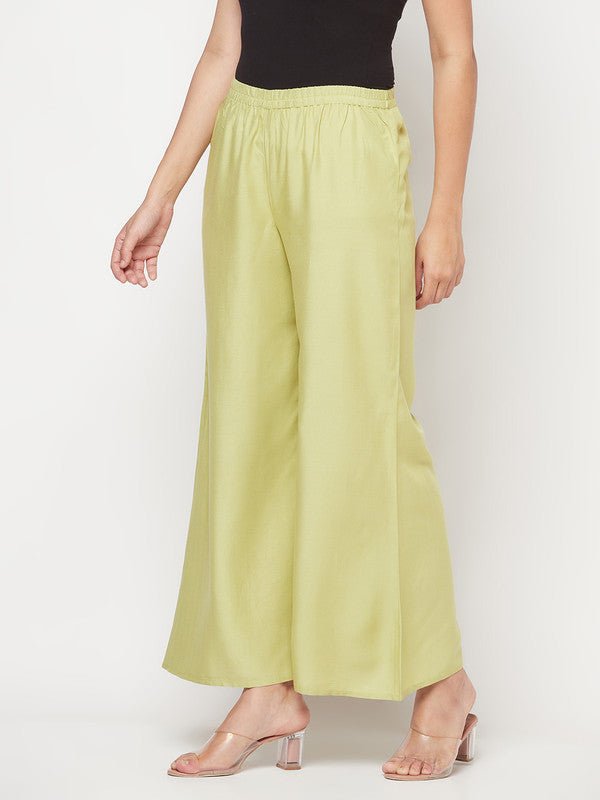 Aniyah Rayon Flared Slip-On Pista Color Palazzo | Grocsy