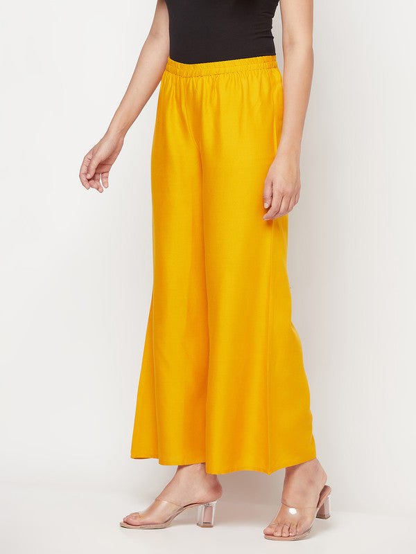 Aniyah Mustard Color Rayon Flared Slip-On Palazzo | Grocsy