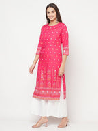 Aniyah Rayon Screen Print Fuchsia Straight Kurta | Grocsy