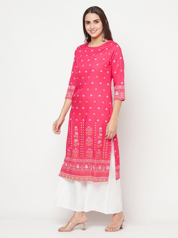 Aniyah Rayon Screen Print Fuchsia Straight Kurta | Grocsy