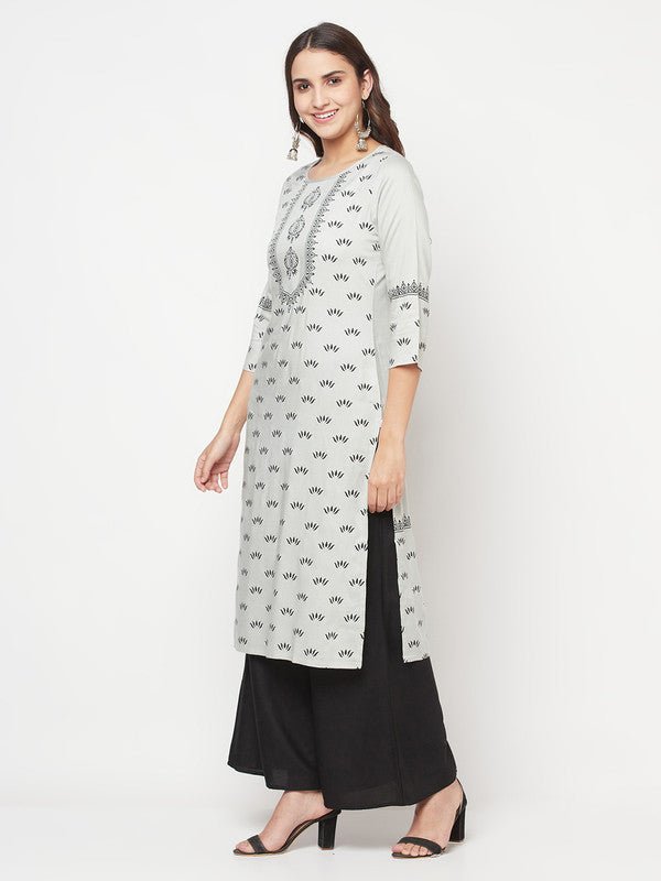 Aniyah Rayon Screen Print Light Grey Straight Kurta | Grocsy