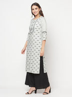 Aniyah Rayon Screen Print Light Grey Straight Kurta | Grocsy