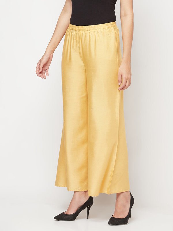 Aniyah Rayon Flared Slip-On Golden-Beige Palazzo | Grocsy