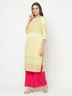 Aniyah Cotton Block Print Lemon Yellow Straight Kurta | Grocsy
