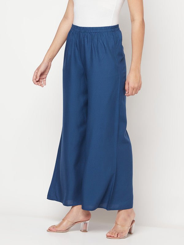Aniyah Rayon Flared Slip-On Blue Palazzo | Grocsy
