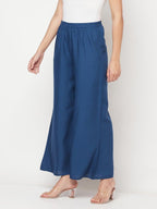 Aniyah Rayon Flared Slip-On Blue Palazzo | Grocsy