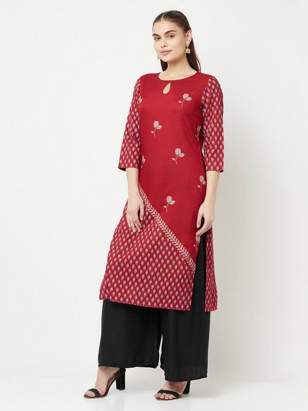 Aniyah Rayon Digital Screen Print Maroon Straight Kurta | Grocsy