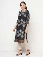 Aniyah Rayon Screen Print Black Straight Kurta | Grocsy