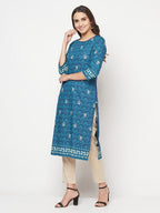 Aniyah Rayon Digital Screen Printed Blue Color Straight Kurta | Grocsy