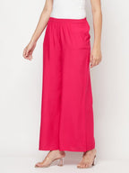 Aniyah Fuchsia Color Rayon Flared Slip-On Palazzo | Grocsy
