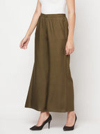Aniyah Rayon Flared Slip-On Dark Green Palazzo | Grocsy