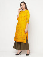 Aniyah Rayon Screen Print Mustard Straight Kurta | Grocsy