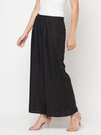 Aniyah Rayon Flared Slip-On Black Palazzo | Grocsy