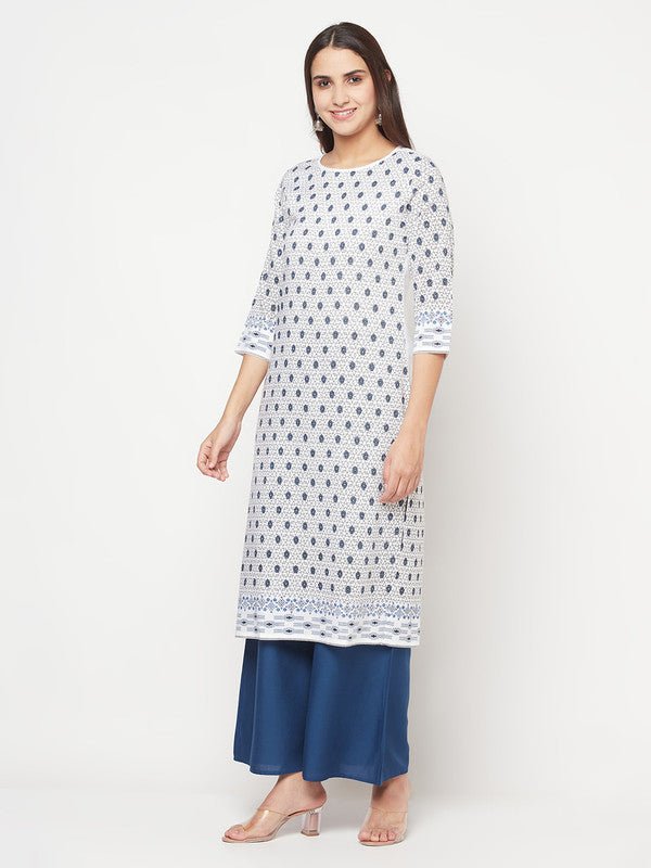 Aniyah Rayon Digital Screen Print White Straight Kurta | Grocsy