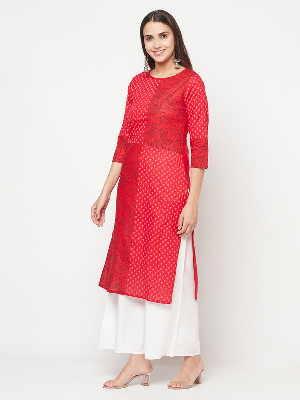 Aniyah Cotton Block Print Red Color Straight Kurta | Grocsy