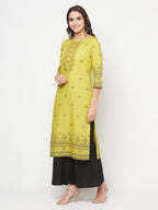 Aniyah Rayon Digital Screen Print Parrot Green Straight Kurta | Grocsy
