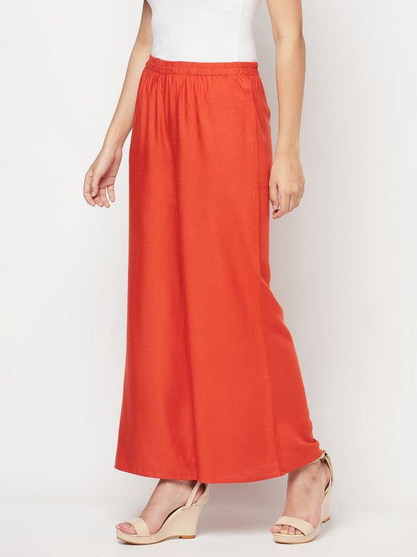 Aniyah Rayon Flared Slip-On Rust Color Palazzo | Grocsy
