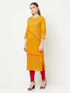 Aniyah Cotton Block Print Mustard Color Straight Kurta | Grocsy