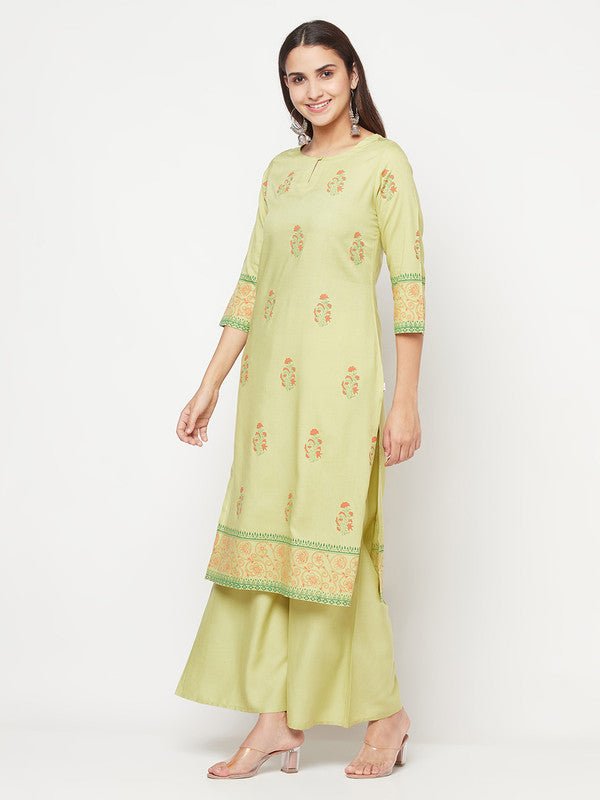 Aniyah Rayon Screen Print Pista Green Straight Kurta | Grocsy