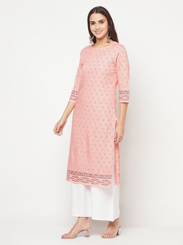 Aniyah Rayon Digital Screen Print Peach Color Straight Kurta | Grocsy