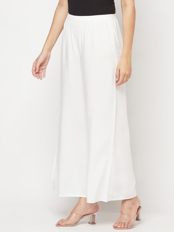 Indian Clothing Aniyah Rayon Flared Slip-On White Palazzo | Grocsy