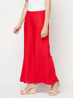 Aniyah Rayon Flared Slip-On Red Palazzo | Grocsy