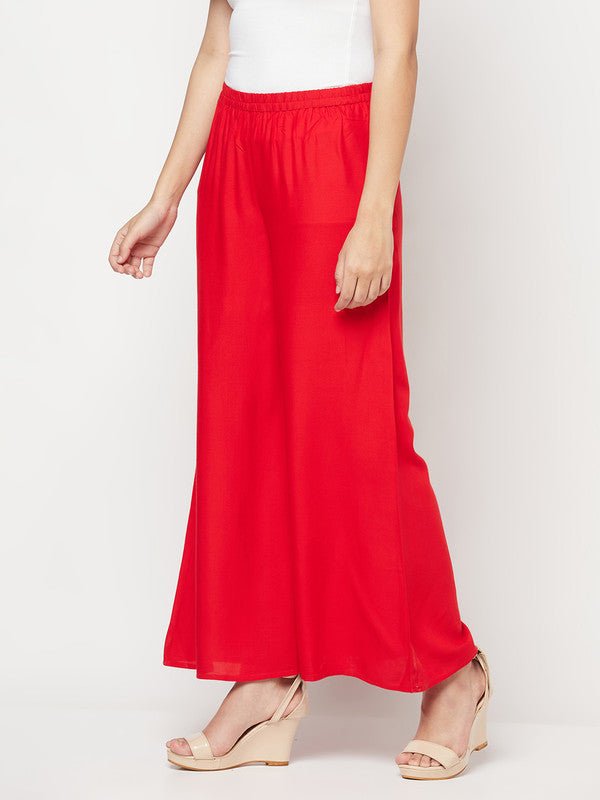 Aniyah Rayon Flared Slip-On Red Palazzo | Grocsy