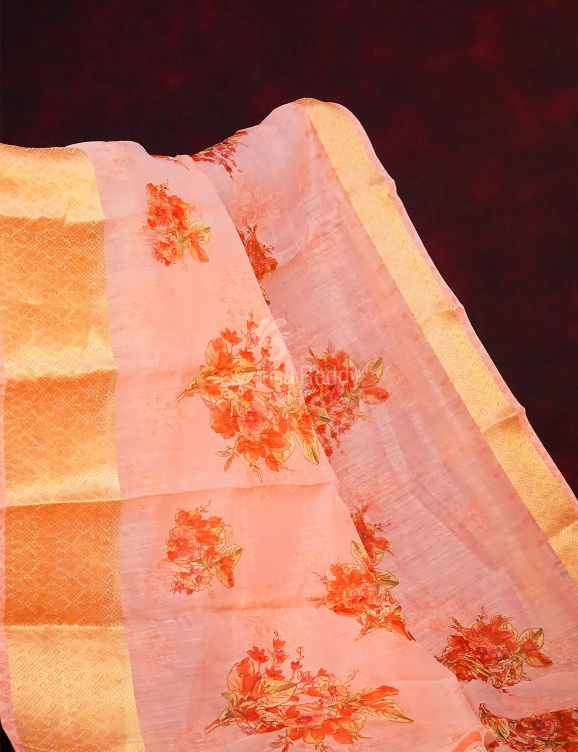 Baby Pink Colour Floral Print Semi Chanderi Saree By Gayathri Reddy Designer Studio | Grocsy