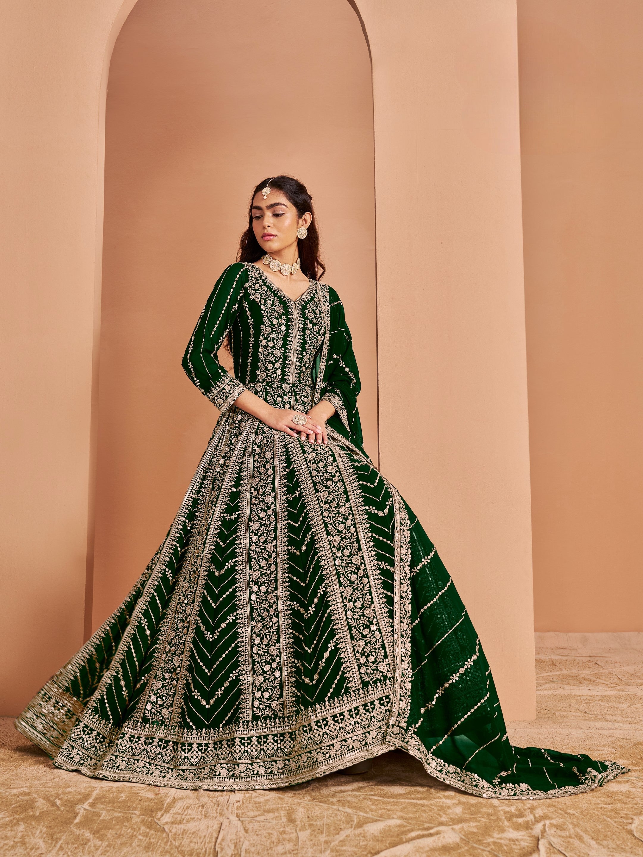 Anaita Dark Green Georgette Embroidered Salwar Suit | Grocsy
