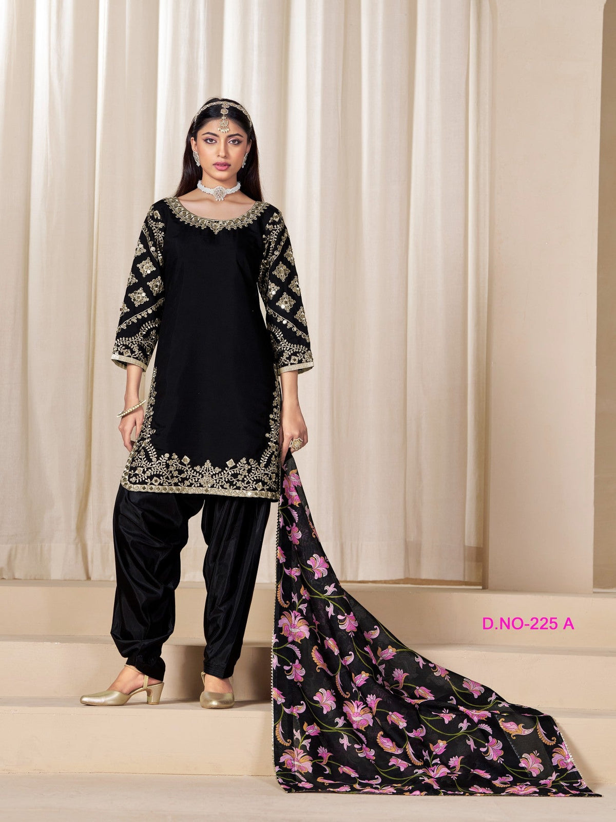 Anaita Black Premium Embroidered Roman Silk Salwar Suit | Grocsy