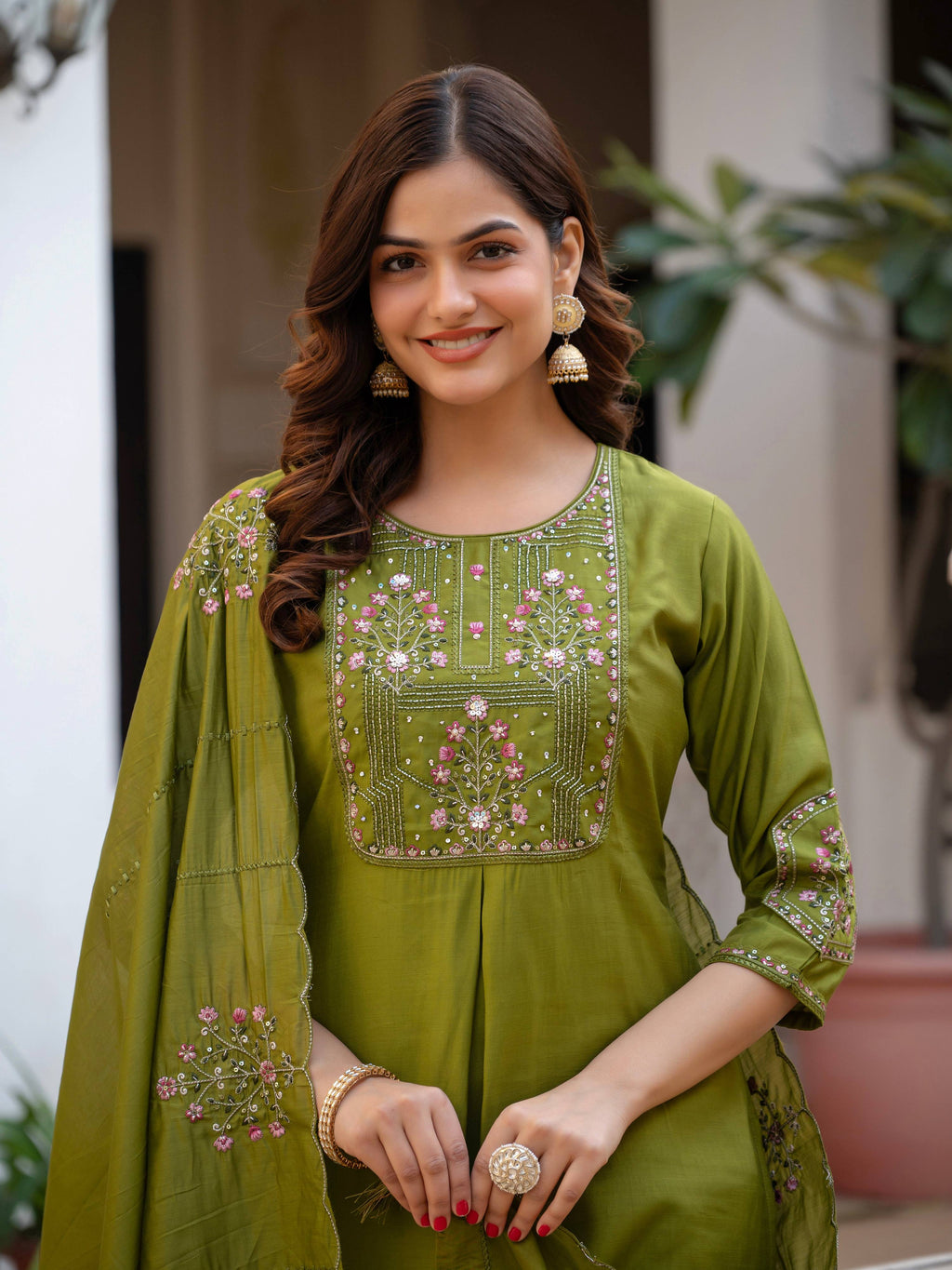 Pramukh Fab Olive Color Viscose Mango Silk Kurta Set | Grocsy