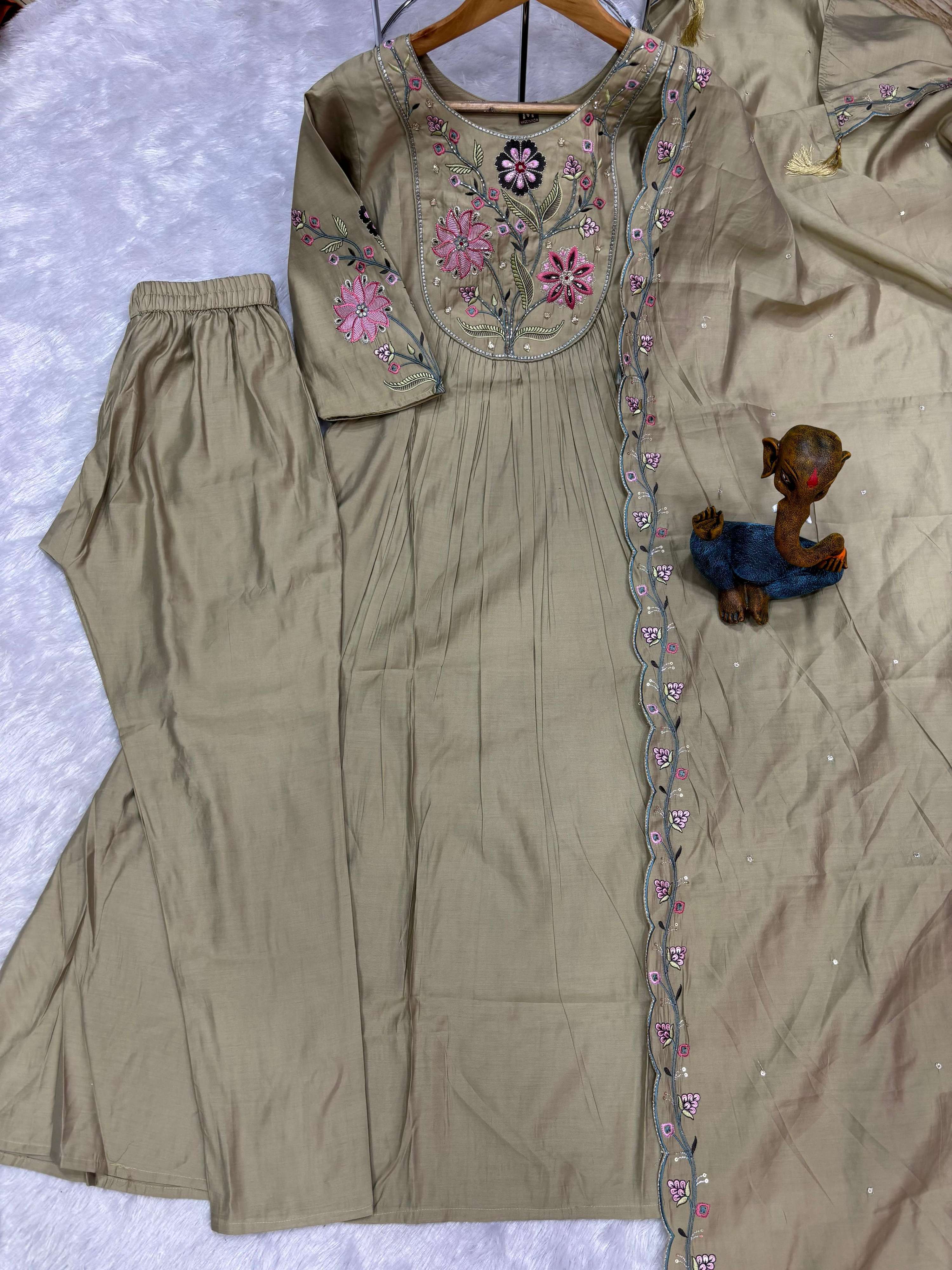 Pramukh Fab Pista Color Viscose Roman Silk Kurta Set | Grocsy