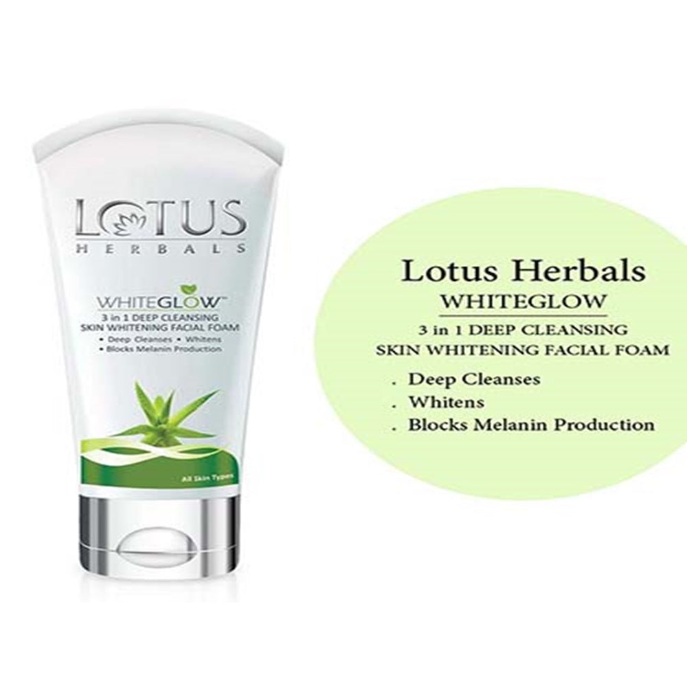 Lotus Herbals White Glow 3 in 1 Deep Cleansing Skin Whitening Facial Foam | Grocsy