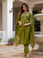 Pramukh Fab Olive Color Viscose Mango Silk Kurta Set | Grocsy