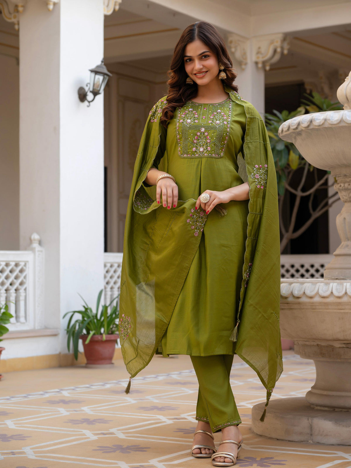Pramukh Fab Olive Color Viscose Mango Silk Kurta Set | Grocsy